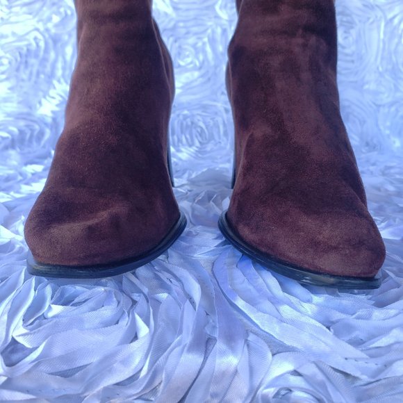 Nine West Brown Suede Almond Toe Cone Heel Zipper Ankle Booties Womens Size 5.5M - Picture 4 of 8